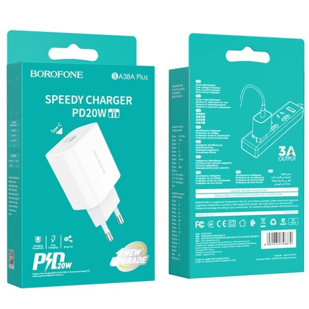 Charger adapter USB Borofone BA38A Plus PD 3.0 (1Type-C) (White)