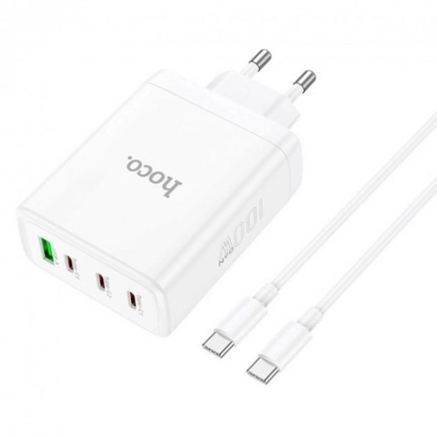 Hoco N31 Leader PD100W 3Type-C  /  1USB Charger Adapter (White)