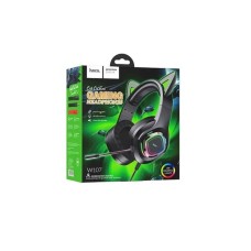 Проводные накладные наушники-гарнитура Hoco W107 Cat Ear (с подсветкой) (Чёрный)