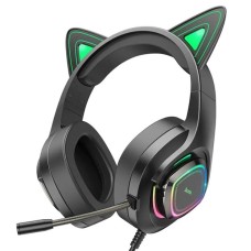 Провідні накладні навушники-гарнітура Hoco W107 Cat Ear (із підсвіткою) (Чорний)