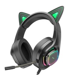 Провідні накладні навушники-гарнітура Hoco W107 Cat Ear (із підсвіткою) (Чорний)..