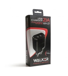 Зарядний пристрій Walker WH-27 2.1A (2USB) + кабель Type-C (чорний)