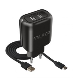 Зарядний пристрій Walker WH-27 2.1A (2USB) + кабель Type-C (чорний)