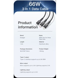 USB-кабель Essager Swift 66W (1.2 м) (USB - Lightning  /  MicroUSB  /  Type-C) (..