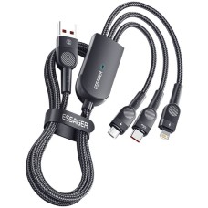 USB-кабель Essager Swift 66W (1.2m) (USB - Lightning / MicroUSB / Type-C) (Black) EXCMTL-XJ01