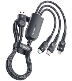 USB-кабель Essager Swift 66W (1.2m) (USB - Lightning / MicroUSB / Type-C) (Black..