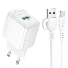 Білий зарядний пристрій USB Borofone BAS42A QD 18W (1USB) з кабелем Type-C