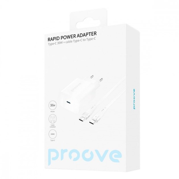 Proove Rapid 30W Charger Adapter (1 Type-C) + Type-C to Type-C Cable (White)