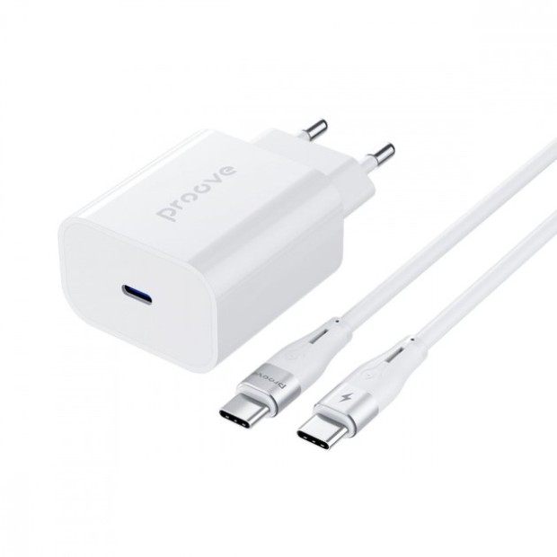 Proove Rapid 30W Charger Adapter (1 Type-C) + Type-C to Type-C Cable (White)