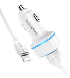 Car Charger Adapter Borofone BZ14 + Lightning Cable (White)