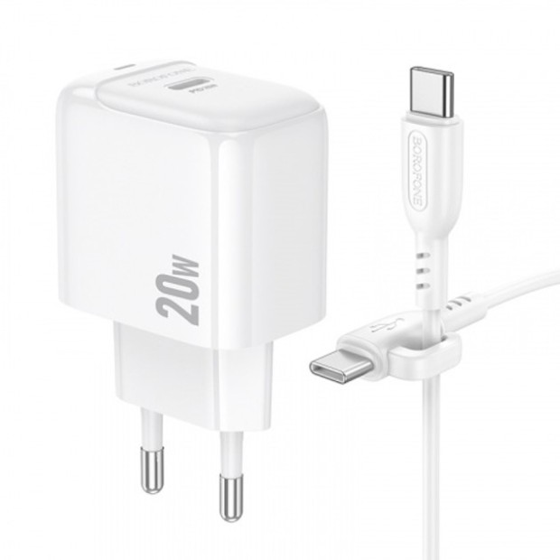 Зарядний пристрій USB Borofone BAS43A QD 20W (1 Type-C) + кабель Type-C - Type-C (Білий) Зарядний пристрій USB Borofone BAS43A QD 20W (1 Type-C) + кабель Type-C - Type-C (Білий)