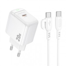 Зарядний пристрій USB Borofone BAS43A QD 20W (1 Type-C) + кабель Type-C - Type-C (Білий)