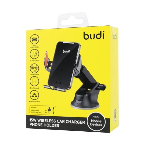 Автотримач Budi Wireless Car Charger Phone Holder 15W (Чорний) CM550B U