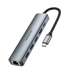 Перехідник USB HUB Borofone DH16 6в1 (Type-C на HDMI / PD / USB3.0 / 2USB2.0 / R..