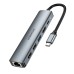 Переходник USB HUB Borofone DH16 6in1 (Type-C to HDMI/PD/USB3.0/2USB2.0/RJ45) (Серый)
