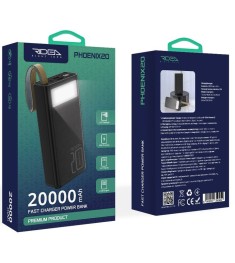 Павербанк Ridea RP-D20L+ Phoenix20+ 20000мAh 20Вт + ліхтарик (Чорний)