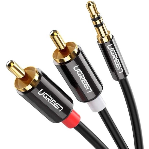 Кабель AUX UGREEN AV116 (2RCA - 3.5mm) (1м) (Чорний) (10749)