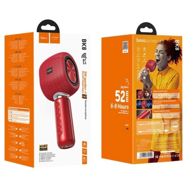 Мікрофон-караоке Hoco BK8 (червоний)