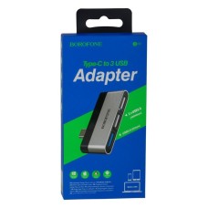 Переходник USB HUB Borofone DH1 (Type-C to USB3.0 / 2USB) (Стально-черный)