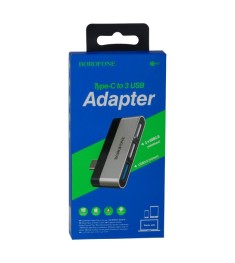 Перехідник USB HUB Borofone DH1 (Type-C на USB3.0  /  2USB) (Стально-чорний)