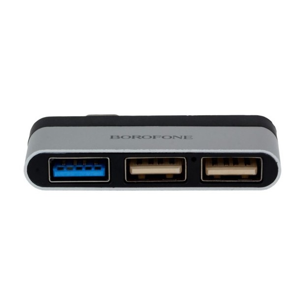 Перехідник USB HUB Borofone DH1 (Type-C на USB3.0  /  2USB) (Стально-чорний)