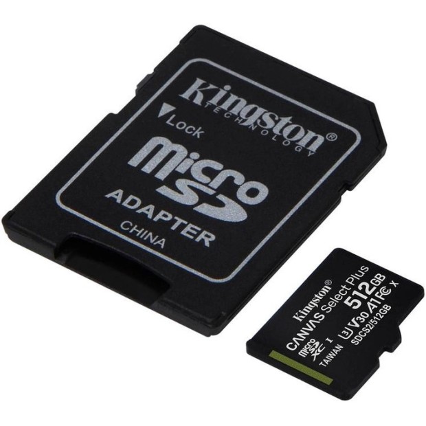 Kingston Canvas Select Plus MicroSDXC 512GB Memory Card (UHS-1) A1 (Class 10) + SD Adapter