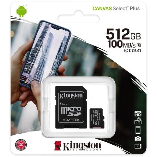 Kingston Canvas Select Plus MicroSDXC 512GB Memory Card (UHS-1) A1 (Class 10) + SD Adapter