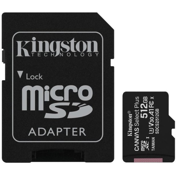 Kingston Canvas Select Plus MicroSDXC 512GB Memory Card (UHS-1) A1 (Class 10) + SD Adapter