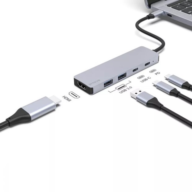 Перехідник USB HUB Proove Iron Link 5-в-1 (Type-C) (2 Type-C /  2 USB 3.0 /  1 HDMI) (Срібний)