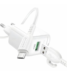 Зарядний адаптер USB Borofone BAS42A QD 18W (1USB) + кабель MicroUSB (Білий)