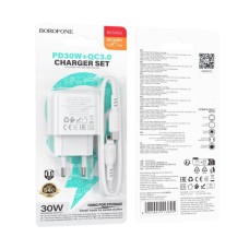 СЗУ-адаптер USB Borofone BAS45A QD 30W (1USB / 1Type-C) + кабель Type-C (Белый)