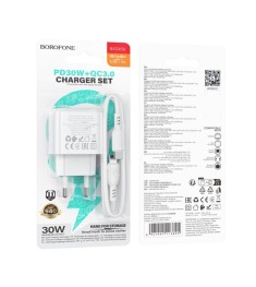 Adapter USB Borofone BAS45A QD 30W (1USB  /  1Type-C) + Type-C Cable (White)