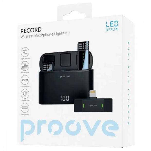 Бездротовий петличний мікрофон Proove Record (Lightning) (Чорний)
