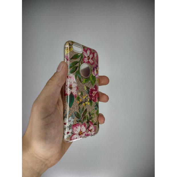 Силикон Glitter Apple iPhone 6 / 6s (Golden Flowers)