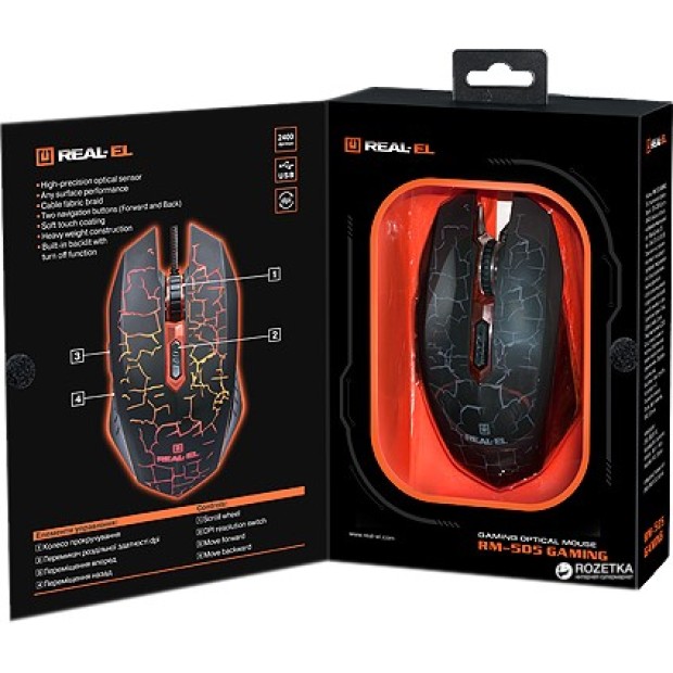 Миша дротова ігрова Real-El RM-505 (Чорний)