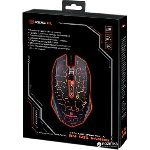 Миша дротова ігрова Real-El RM-505 (Чорний)