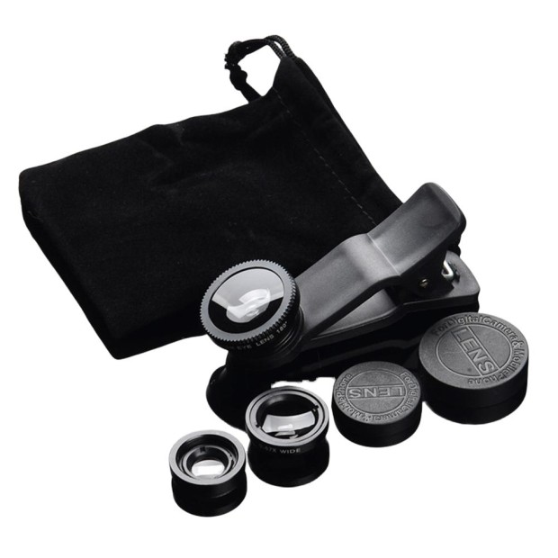 Объектив для мобильного телефона Рыбий глаз 3in1 (Чёрный/Серый)