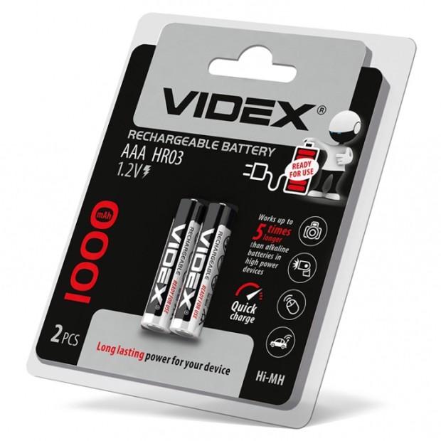 Аккумуляторная батарейка Videx 1000mAh HR03 / AAA (2шт)