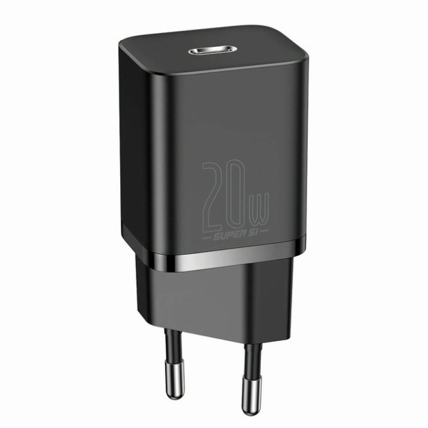 Baseus Super Si 20W PD QC Charger Adapter (1 Type-C) + Type-C to Lightning Cable (Black) TZCCSUP-B01