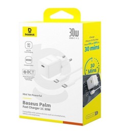 Білий мережевий адаптер Baseus Palm 30W PD (1 Type-C) + кабель Type-C - Type-C P..