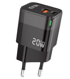 Чорний зарядний адаптер Walker WH-42 20W (1USB / 1Type-C)