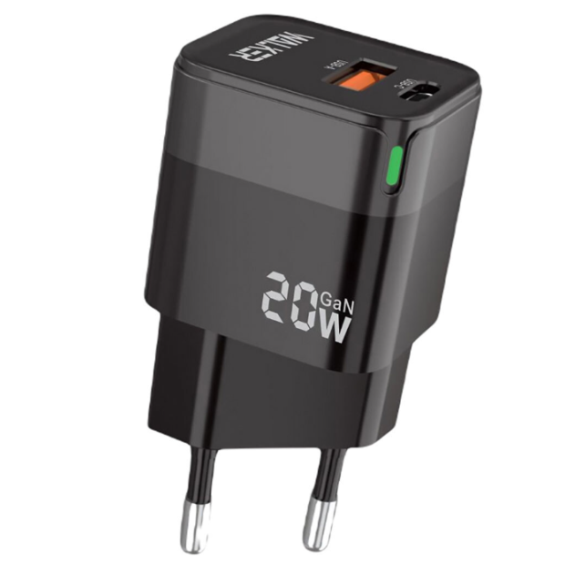 Чорний зарядний адаптер Walker WH-42 20W (1USB / 1Type-C)