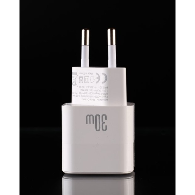СЗП-адаптер DC CA-F06 GaN 30W (1Type-C) + кабель Type-C - Lightning (Білий) D