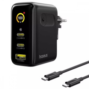 СЗУ-адаптер Baseus PicoGo AE21 100W (2Type-C / 1USB) + кабель Type-C - Type-C (Чёрный) E0121B00