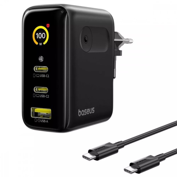 СЗУ-адаптер Baseus PicoGo AE21 100W (2Type-C / 1USB) + кабель Type-C - Type-C (Чёрный) E0121B00