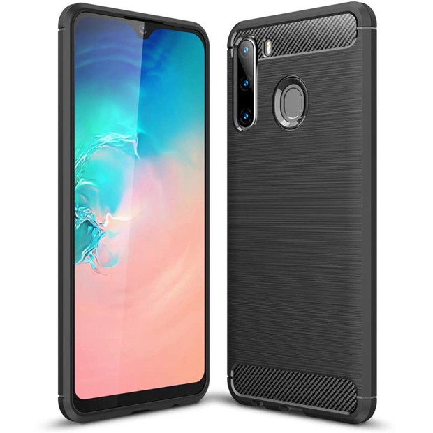 Силикон Polished Carbon Samsung Galaxy A21 (2020) (Чёрный)