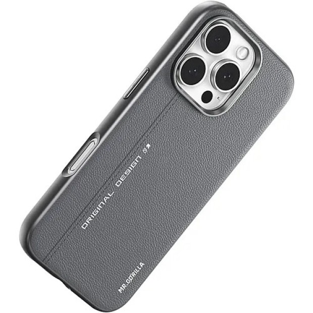 Чохол Blueo Premium Leather з MagSafe для Apple iPhone 16 (Сірий)