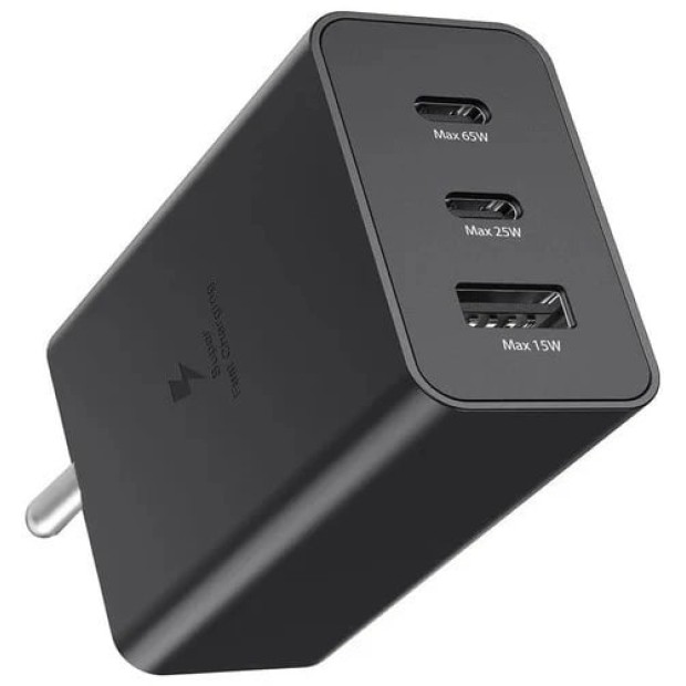 СЗУ-адаптер Samsung 65W Power Adapter Trio (2Type-C/1USB)+кабель Type-C - Type-C (Чёрный)(Original)K