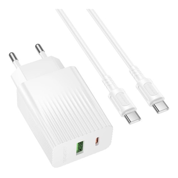 СЗУ-адаптер USB Borofone BAS76A QD 30W (1USB / 1Type-C) + кабель Type-C - Type-C (Білий) СЗУ-адаптер USB Borofone BAS76A QD 30W (1USB / 1Type-C) + кабель Type-C - Type-C (Білий)