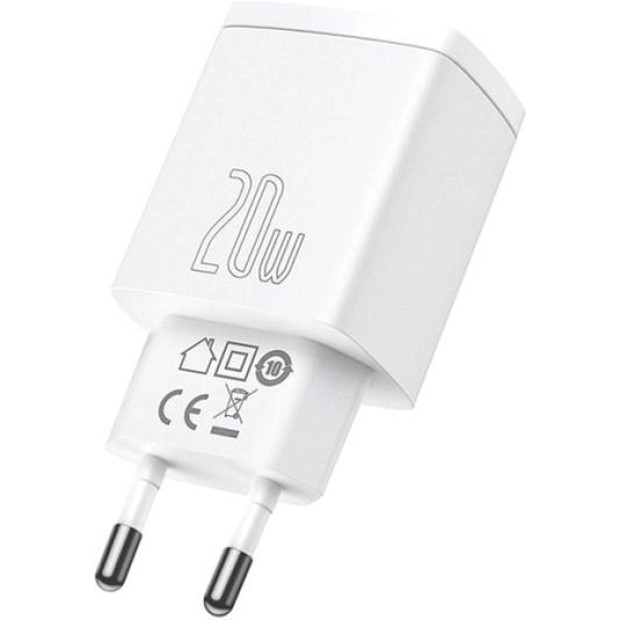 Baseus Compact 20W 3A QC (1USB  /  1Type-C) Power Adapter (White) CCXJ-B02